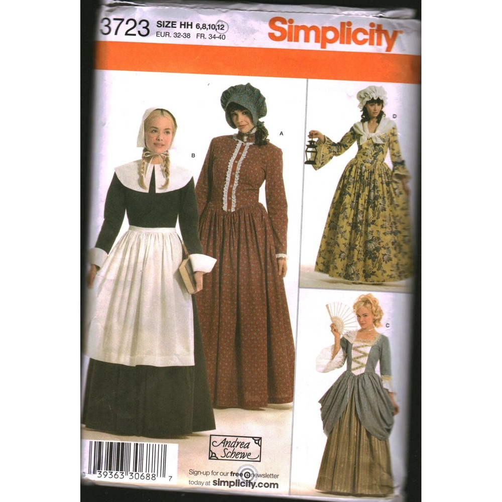 Simplicity 3723 Misses Historical Costume Pattern Colonial Pilgrim Pioneer 14-22
